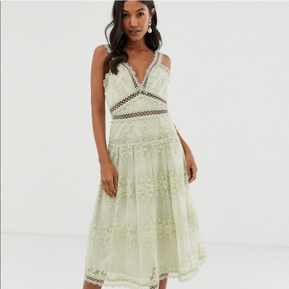 ASOS | Dresses | Nwt Asos Light Mint Green Midi Dress In Floral Embroidered  Broderie Size | Poshmark